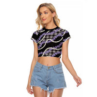 Black Hawaii Palaka Honohono Pikake Raglan Cropped T Shirt Hawaiian Orchid Lei Polynesian Pattern - Polynesian Pride