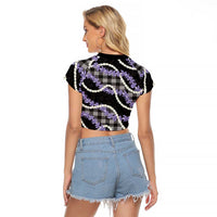 Black Hawaii Palaka Honohono Pikake Raglan Cropped T Shirt Hawaiian Orchid Lei Polynesian Pattern - Polynesian Pride