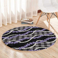 Black Hawaii Palaka Honohono Pikake Round Carpet Hawaiian Orchid Lei Polynesian Pattern - Polynesian Pride