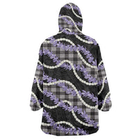 Black Hawaii Palaka Honohono Pikake Wearable Blanket Hoodie Hawaiian Orchid Lei Polynesian Pattern - Polynesian Pride
