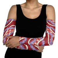 Red Hawaii Palaka Honohono Pikake Arm Sleeves Hawaiian Orchid Lei Polynesian Pattern - Polynesian Pride