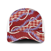 Red Hawaii Palaka Honohono Pikake Baseball Net Cap Hawaiian Orchid Lei Polynesian Pattern - Polynesian Pride