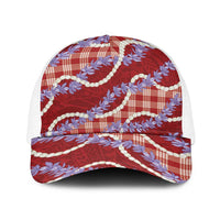 Red Hawaii Palaka Honohono Pikake Baseball Net Cap Hawaiian Orchid Lei Polynesian Pattern - Polynesian Pride
