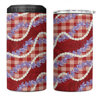 Red Hawaii Palaka Honohono Pikake 4 in 1 Can Cooler Tumbler Hawaiian Orchid Lei Polynesian Pattern - Polynesian Pride