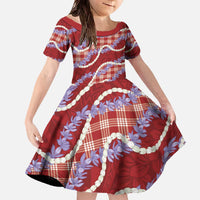Red Hawaii Palaka Honohono Pikake Family Matching Off The Shoulder Long Sleeve Dress and Hawaiian Shirt Hawaiian Orchid Lei Polynesian Pattern LT14 Daughter's Dress Red - Polynesian Pride