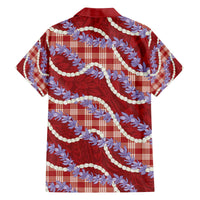 Red Hawaii Palaka Honohono Pikake Family Matching Off The Shoulder Long Sleeve Dress and Hawaiian Shirt Hawaiian Orchid Lei Polynesian Pattern LT14 - Polynesian Pride