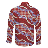 Red Hawaii Palaka Honohono Pikake Family Matching Off The Shoulder Long Sleeve Dress and Hawaiian Shirt Hawaiian Orchid Lei Polynesian Pattern LT14 - Polynesian Pride