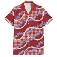 Red Hawaii Palaka Honohono Pikake Family Matching Off Shoulder Maxi Dress and Hawaiian Shirt Hawaiian Orchid Lei Polynesian Pattern LT14 Dad's Shirt - Short Sleeve Red - Polynesian Pride