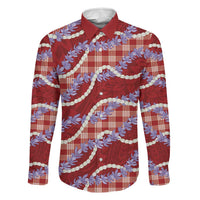 Red Hawaii Palaka Honohono Pikake Family Matching Off Shoulder Maxi Dress and Hawaiian Shirt Hawaiian Orchid Lei Polynesian Pattern LT14 Dad's Shirt - Long Sleeve Red - Polynesian Pride