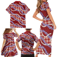 Red Hawaii Palaka Honohono Pikake Family Matching Short Sleeve Bodycon Dress and Hawaiian Shirt Hawaiian Orchid Lei Polynesian Pattern LT14 - Polynesian Pride