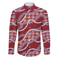 Red Hawaii Palaka Honohono Pikake Family Matching Short Sleeve Bodycon Dress and Hawaiian Shirt Hawaiian Orchid Lei Polynesian Pattern LT14 Dad's Shirt - Long Sleeve Red - Polynesian Pride