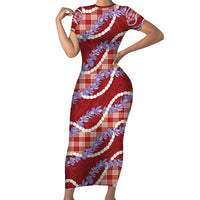 Red Hawaii Palaka Honohono Pikake Family Matching Short Sleeve Bodycon Dress and Hawaiian Shirt Hawaiian Orchid Lei Polynesian Pattern LT14 Red - Polynesian Pride