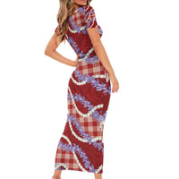 Red Hawaii Palaka Honohono Pikake Family Matching Short Sleeve Bodycon Dress and Hawaiian Shirt Hawaiian Orchid Lei Polynesian Pattern LT14 - Polynesian Pride