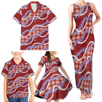 Red Hawaii Palaka Honohono Pikake Family Matching Tank Maxi Dress and Hawaiian Shirt Hawaiian Orchid Lei Polynesian Pattern LT14 - Polynesian Pride