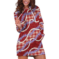 Red Hawaii Palaka Honohono Pikake Hoodie Dress Hawaiian Orchid Lei Polynesian Pattern - Polynesian Pride