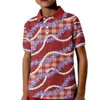 Red Hawaii Palaka Honohono Pikake Kid Polo Shirt Hawaiian Orchid Lei Polynesian Pattern - Polynesian Pride