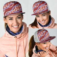 Red Hawaii Palaka Honohono Pikake Mesh Trucker Cap Hawaiian Orchid Lei Polynesian Pattern - Polynesian Pride