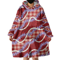 Red Hawaii Palaka Honohono Pikake Wearable Blanket Hoodie Hawaiian Orchid Lei Polynesian Pattern - Polynesian Pride