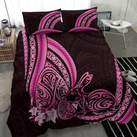 Pink Polynesia Easter Day Bedding Set Eggs With Bunny Polynesian Pattern