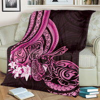 Pink Polynesia Easter Day Blanket Eggs With Bunny Polynesian Pattern