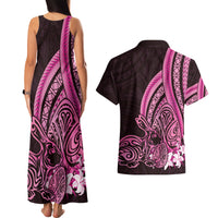 Pink Polynesia Easter Day Couples Matching Tank Maxi Dress and Hawaiian Shirt Eggs With Bunny Polynesian Pattern