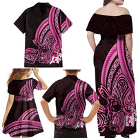Pink Polynesia Easter Day Family Matching Off Shoulder Maxi Dress and Hawaiian Shirt Eggs With Bunny Polynesian Pattern