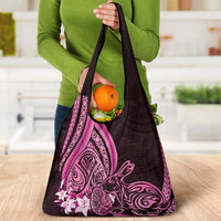 Pink Polynesia Easter Day Grocery Bag Eggs With Bunny Polynesian Pattern