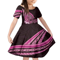 Pink Polynesia Easter Day Kid Short Sleeve Dress Eggs With Bunny Polynesian Pattern