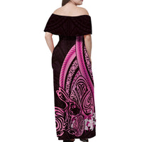 Pink Polynesia Easter Day Off Shoulder Maxi Dress Eggs With Bunny Polynesian Pattern