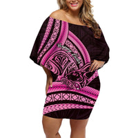 Pink Polynesia Easter Day Off Shoulder Short Dress Eggs With Bunny Polynesian Pattern LT14 Women Pink - Polynesian Pride