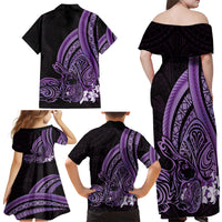 Purple Polynesia Easter Day Family Matching Off Shoulder Maxi Dress and Hawaiian Shirt Eggs With Bunny Polynesian Pattern