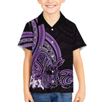 Purple Polynesia Easter Day Family Matching Off Shoulder Short Dress and Hawaiian Shirt Eggs With Bunny Polynesian Pattern