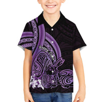 Purple Polynesia Easter Day Kid Hawaiian Shirt Eggs With Bunny Polynesian Pattern