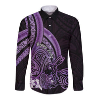 Purple Polynesia Easter Day Long Sleeve Button Shirt Eggs With Bunny Polynesian Pattern