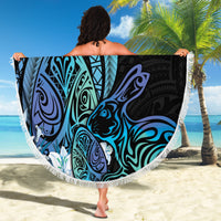 Turquoise Polynesia Easter Day Beach Blanket Eggs With Bunny Polynesian Pattern