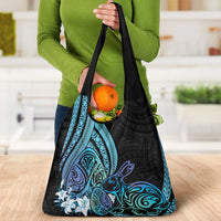 Turquoise Polynesia Easter Day Grocery Bag Eggs With Bunny Polynesian Pattern