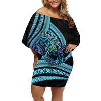 Turquoise Polynesia Easter Day Off Shoulder Short Dress Eggs With Bunny Polynesian Pattern LT14 Women Turquoise - Polynesian Pride