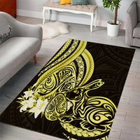 Yellow Polynesia Easter Day Area Rug Eggs With Bunny Polynesian Pattern