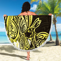 Yellow Polynesia Easter Day Beach Blanket Eggs With Bunny Polynesian Pattern