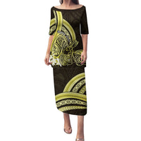 Yellow Polynesia Easter Day Family Matching Puletasi and Hawaiian Shirt Eggs With Bunny Polynesian Pattern