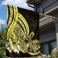 Yellow Polynesia Easter Day Garden Flag Eggs With Bunny Polynesian Pattern