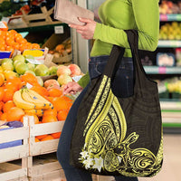 Yellow Polynesia Easter Day Grocery Bag Eggs With Bunny Polynesian Pattern