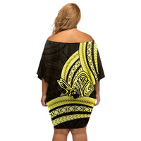 Yellow Polynesia Easter Day Off Shoulder Short Dress Eggs With Bunny Polynesian Pattern LT14 - Polynesian Pride