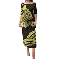 Yellow Polynesia Easter Day Puletasi Eggs With Bunny Polynesian Pattern LT14 Long Dress Yellow - Polynesian Pride
