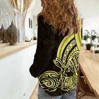 Yellow Polynesia Easter Day Women Casual Shirt Eggs With Bunny Polynesian Pattern