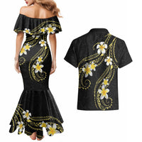 Polynesia Tattoo With Plumeria Couples Matching Mermaid Dress and Hawaiian Shirt Elegant Vibes LT14 - Polynesian Pride
