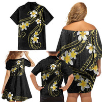 Polynesia Tattoo With Plumeria Family Matching Off Shoulder Short Dress and Hawaiian Shirt Elegant Vibes