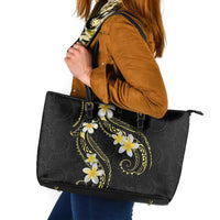 Polynesia Tattoo With Plumeria Leather Tote Bag Elegant Vibes