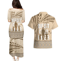 Tonga Father's Day Couples Matching Puletasi and Hawaiian Shirt Best Dad Ever Tongan Ngatu Pattern - Beige LT14 - Polynesian Pride