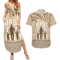 Tonga Father's Day Couples Matching Summer Maxi Dress and Hawaiian Shirt Best Dad Ever Tongan Ngatu Pattern - Beige LT14 Beige - Polynesian Pride